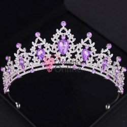 Coroana eleganta pentru mireasa CR012JJ Argintie cu cristale Purple